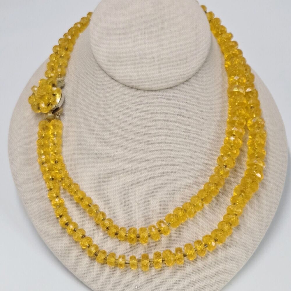 Vintage Hong Kong Orange Lucite Bead Graduated Necklace Decorated Box Clasp